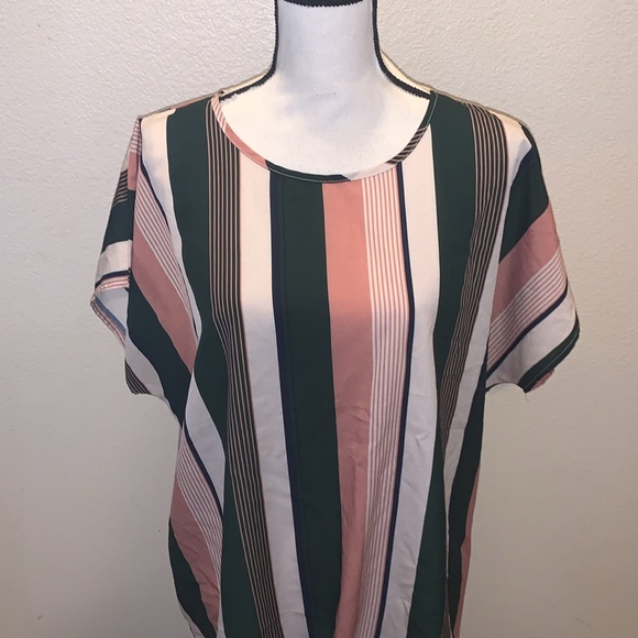 SHEIN Curve striped short sleeve front knot keyhole blouse - Picture 2 of 8